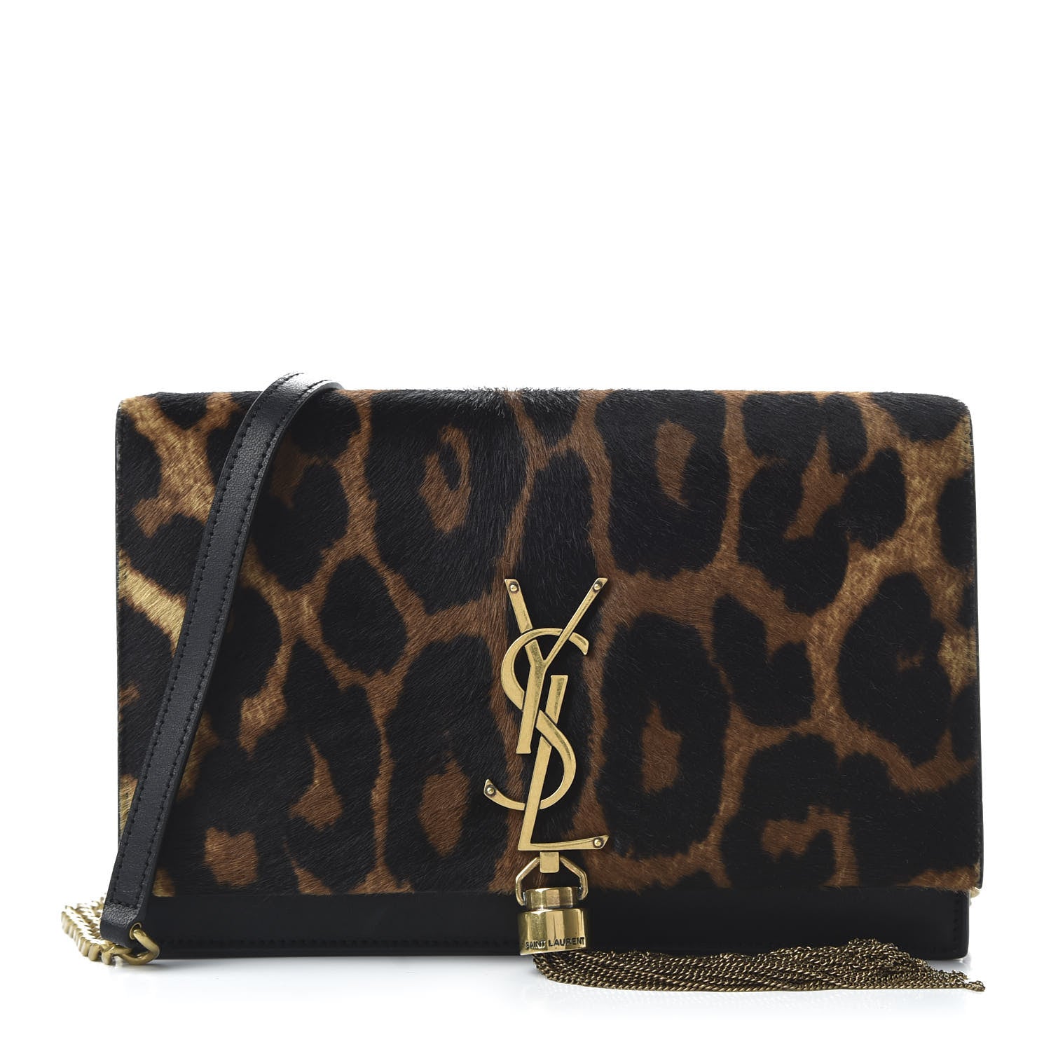 Saint Laurent Pony Hair Leopard Print Classic Monogram Kate Tassel Chain Wallet Black 1 of 9