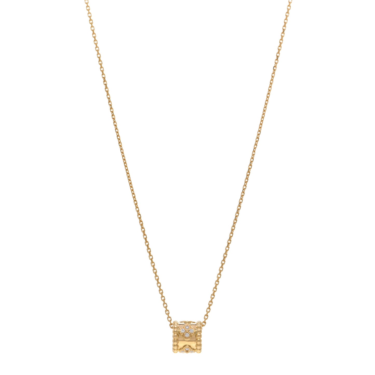 VAN CLEEF & ARPELS 18K Yellow Gold Diamond Small Perlee Clovers Pendant Necklace