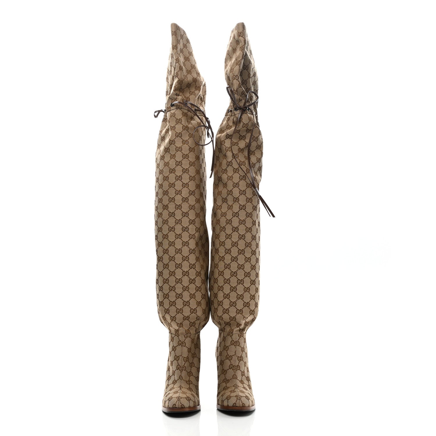 Gucci Monogram Over the Knee Boots 38 Beige Ebony 2 of 9