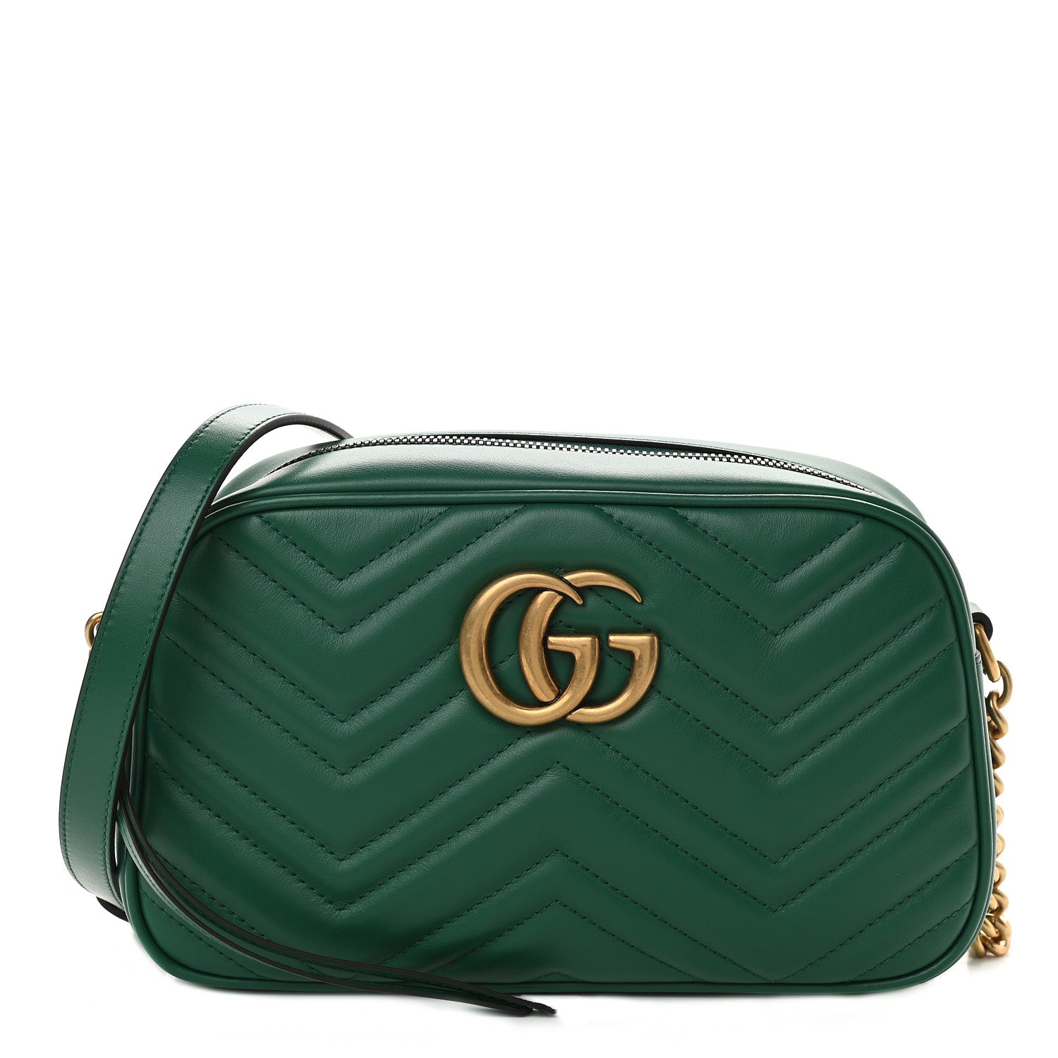 Gucci Calfskin Matelasse Small GG Marmont Chain Shoulder Bag Emerald Green 1 of 9