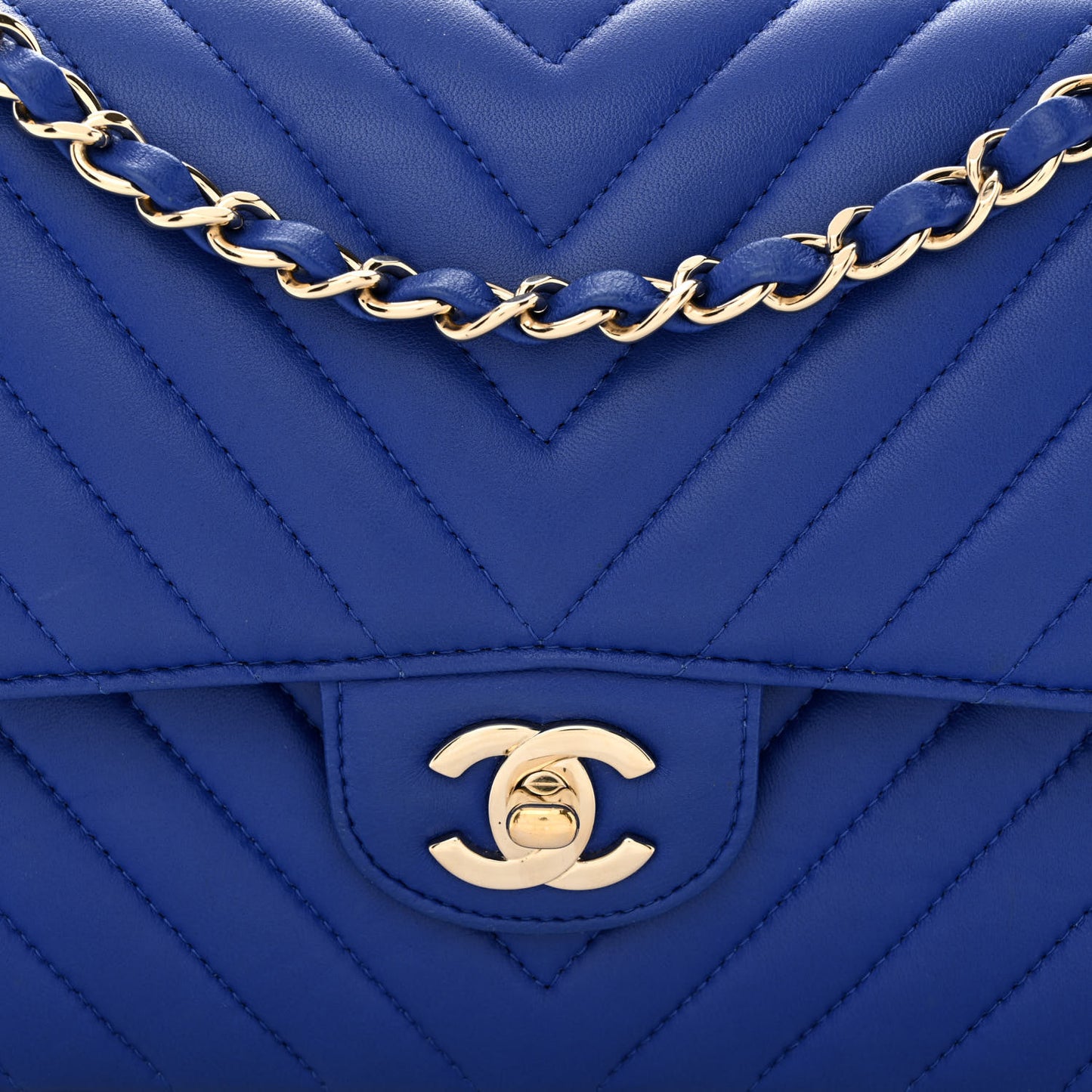 Lambskin Chevron Quilted Medium Double Flap Blue