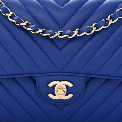 Chanel Lambskin Chevron Quilted Medium Double Flap Blue 8 of 15