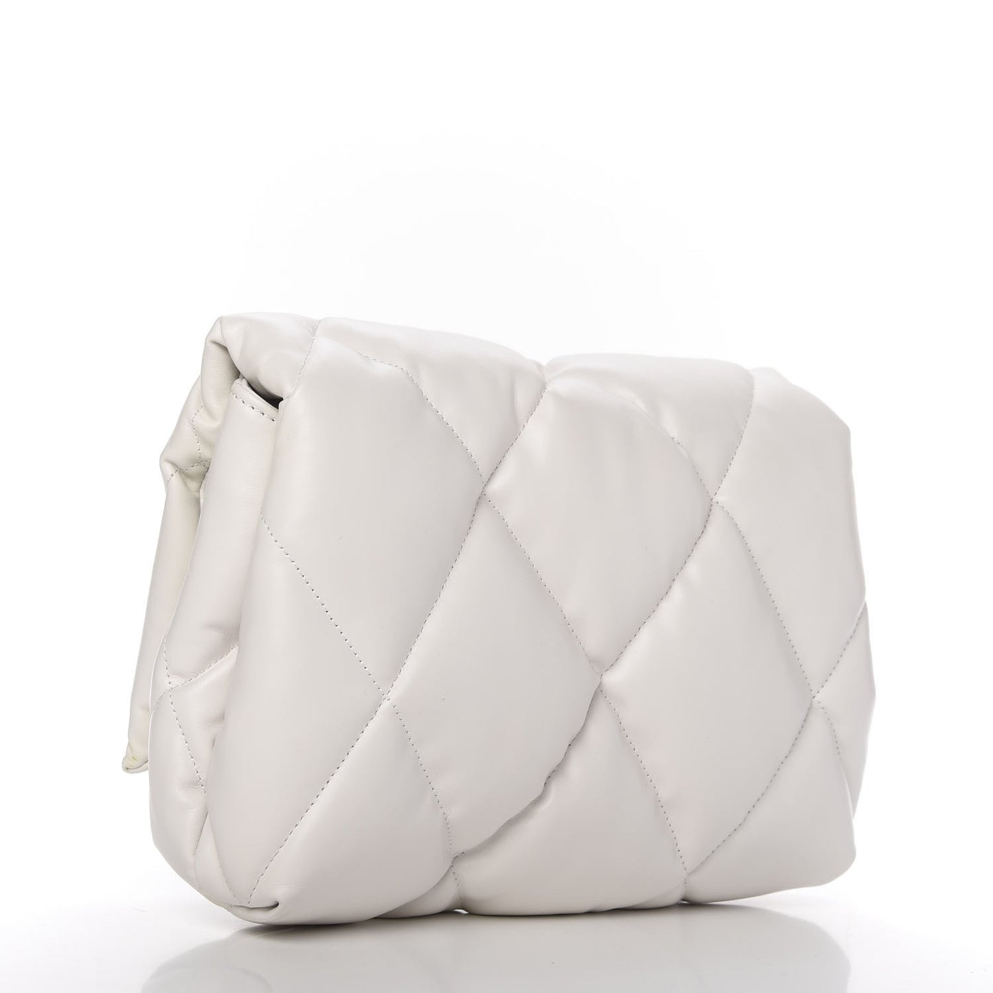 Nappa Calfskin Quilted Touch B Puffy Clutch White