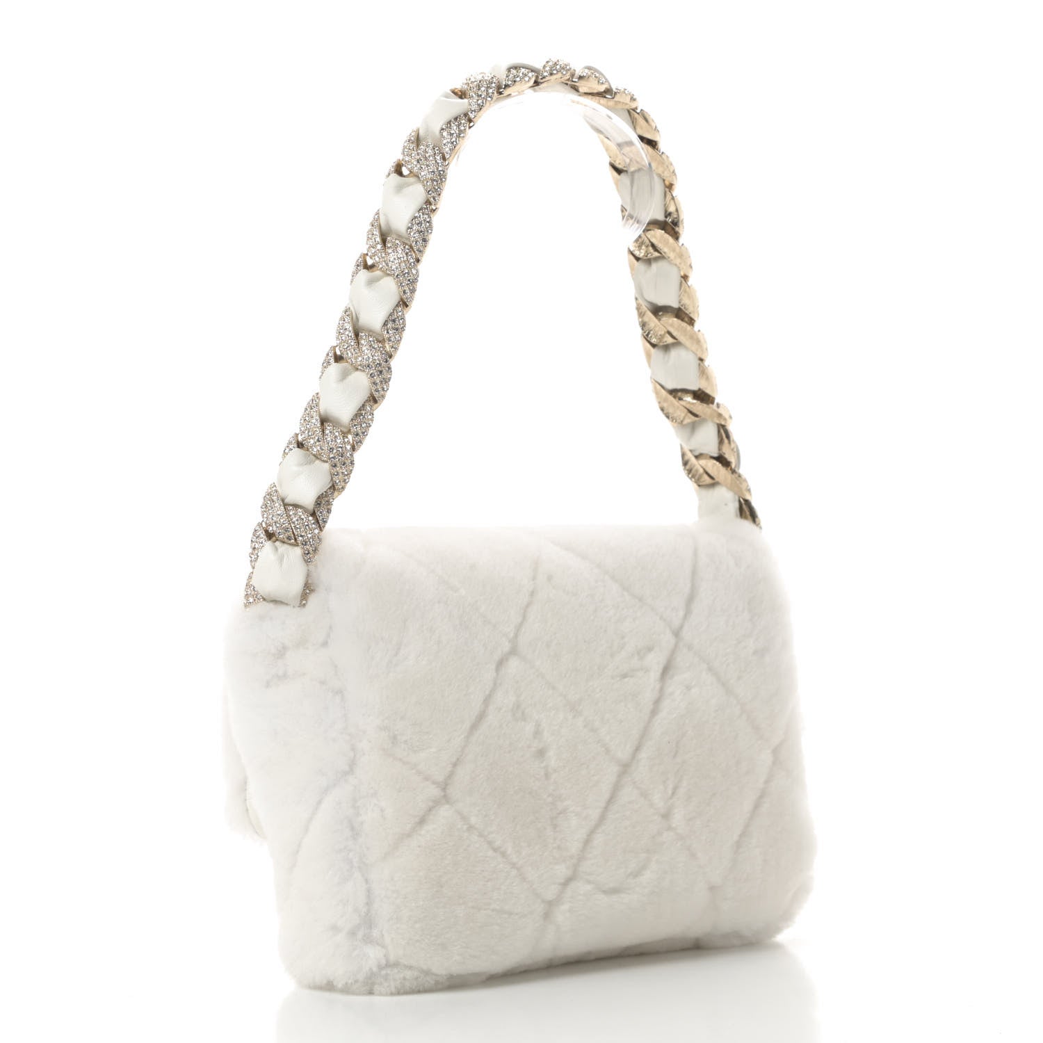 Chanel Shearling Lambskin Crystal Strass Flap White 3 of 12