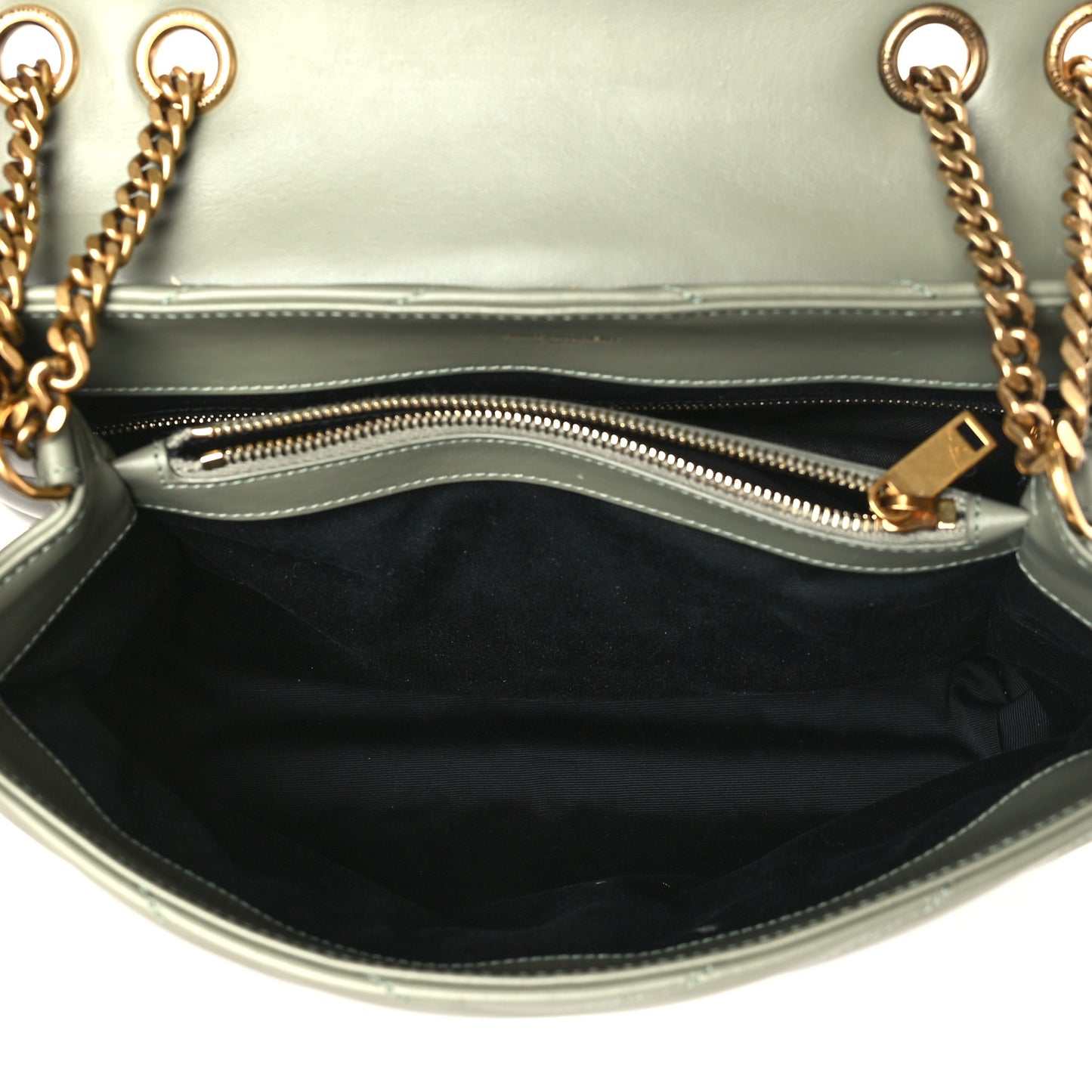 Calfskin Y Quilted Monogram Medium Loulou Chain Satchel Light Sage