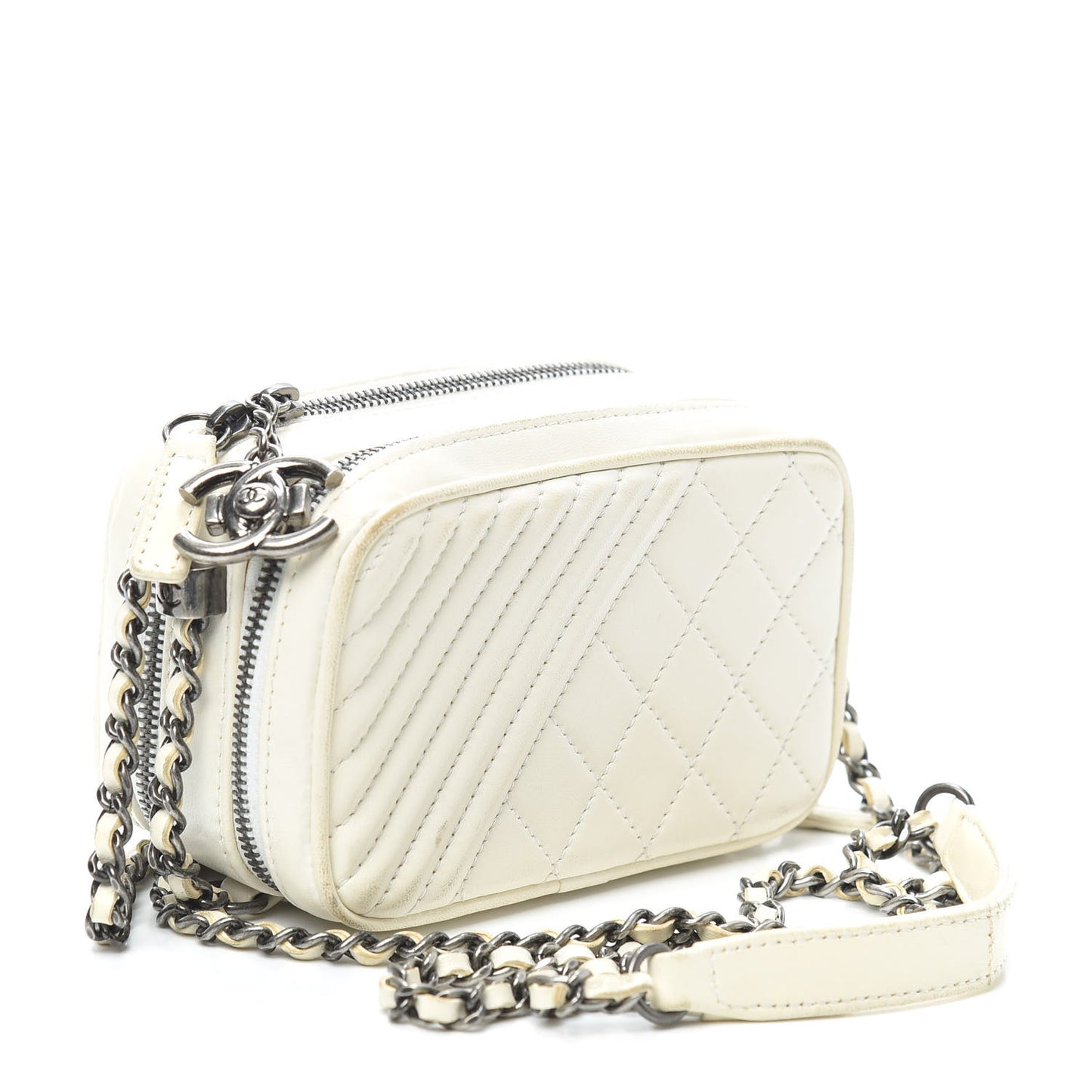 Lambskin Quilted Mini Coco Boy Camera Bag White