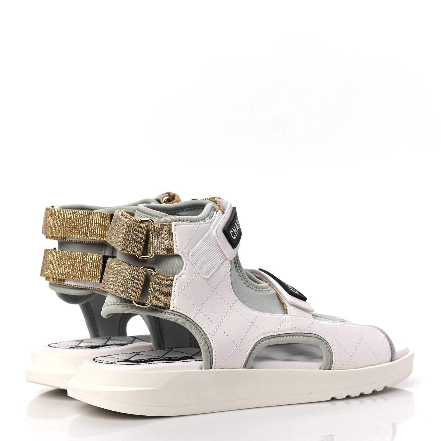 Goatskin Fabric Gladiator Sandals 40 White Light Grey Navy Blue