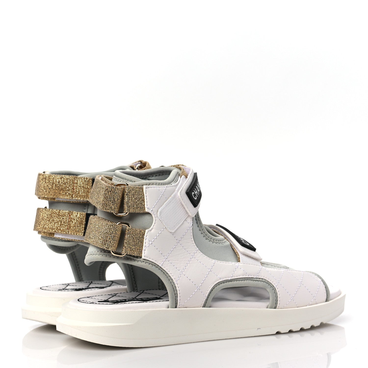 Chanel Goatskin Fabric Gladiator Sandals 40 White Light Grey Navy Blue 4 of 8