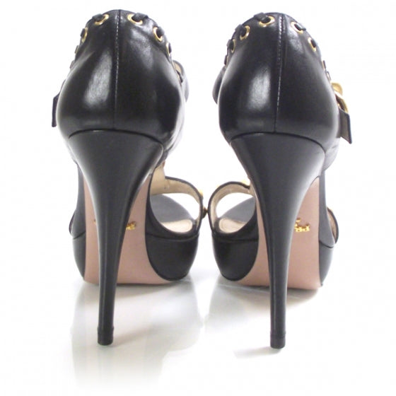 Prada Leather Studded Platform Heels 35 Black 3 of 6