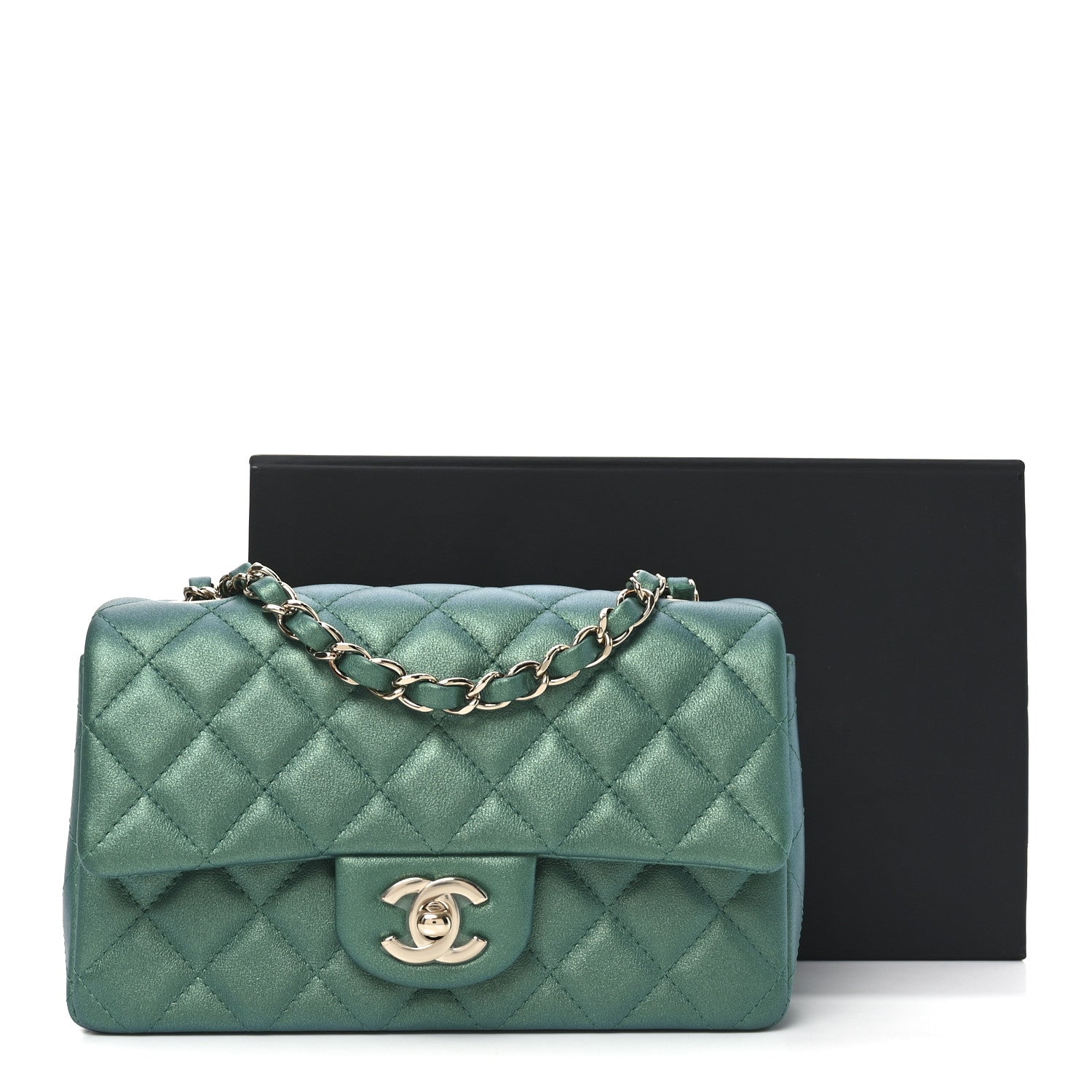 Chanel Iridescent Lambskin Quilted Mini Rectangular Flap Green 11 of 11