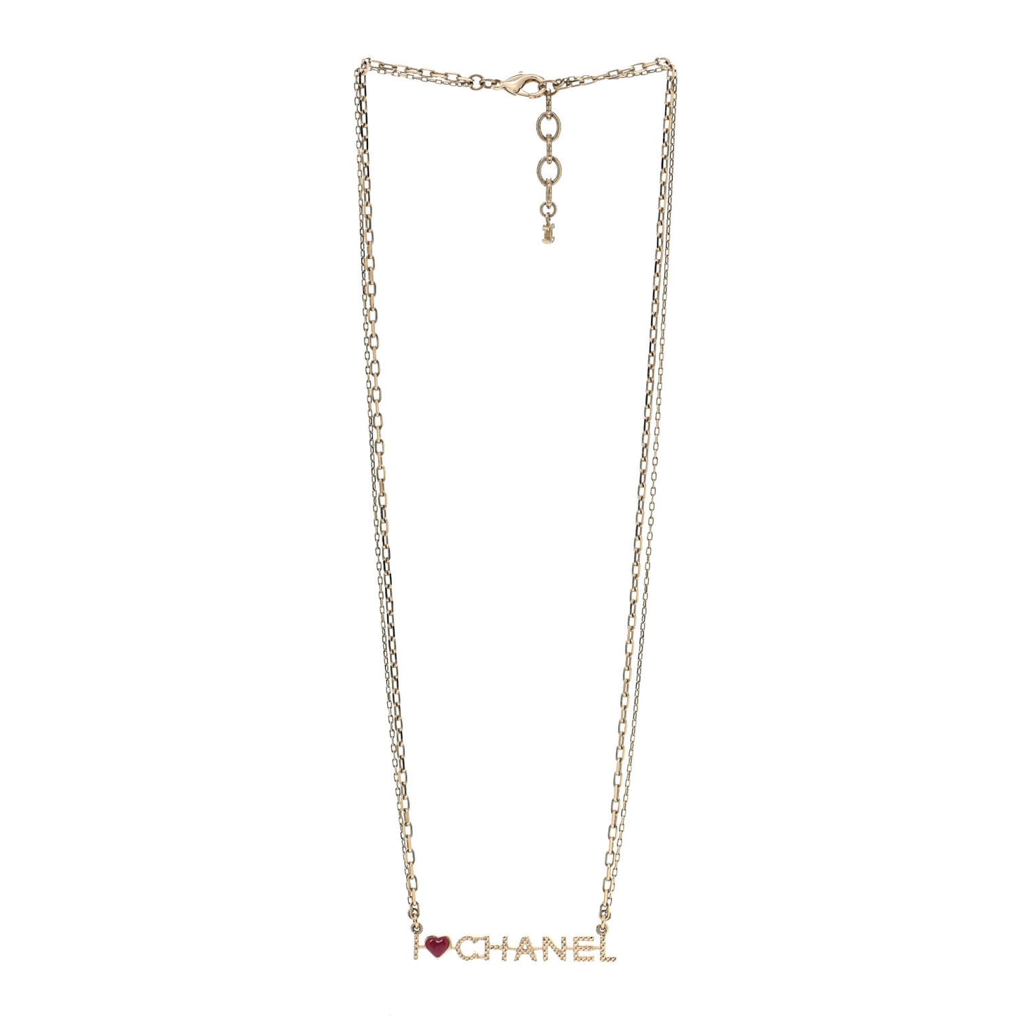 Quilted I Heart Chanel Logo Necklace Gold