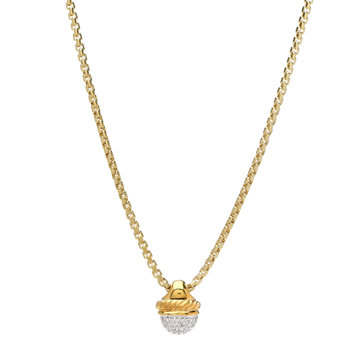 David Yurman 18K Yellow Gold Diamond Acorn Necklace 1 of 4