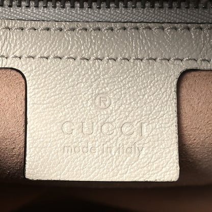 Gucci Vintage Effect Calfskin Matelasse Diagonal Small Torchon GG Marmont Bamboo Top Handle Shoulder Bag Blue Agata Mystic White 6 of 9