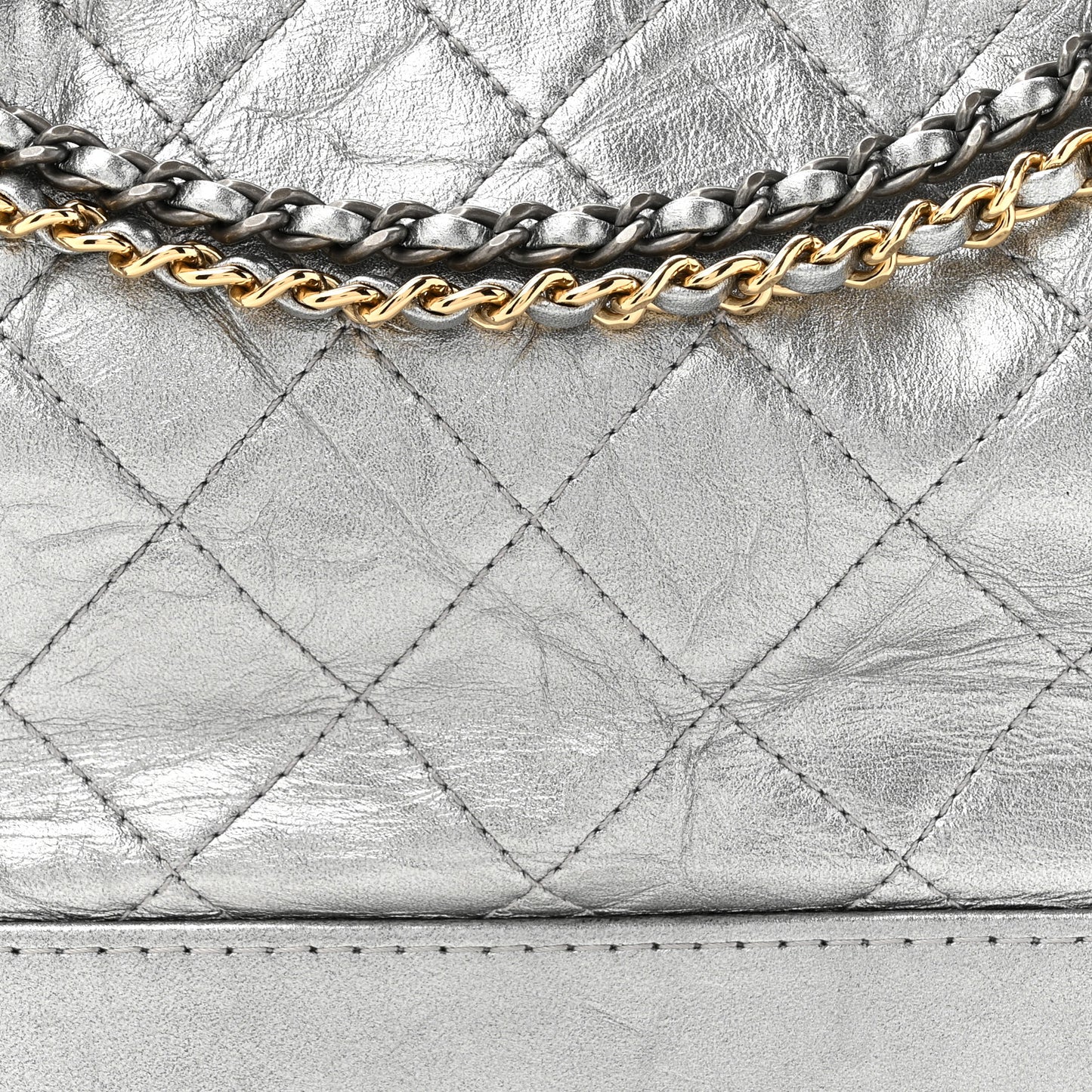 Metallic Aged Calfskin Quilted Medium Gabrielle Hobo Silver