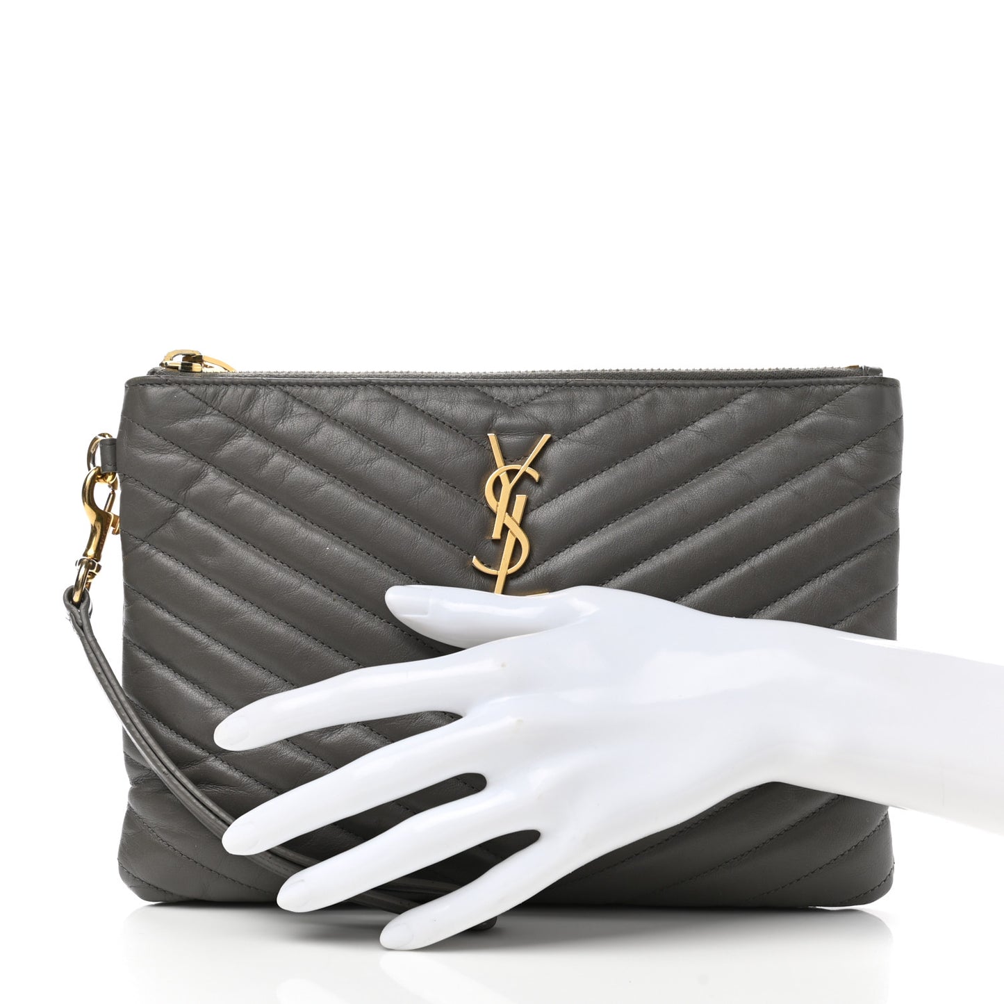 Calfskin Matelasse Chevron Monogram A5 Wristlet Dark Smog