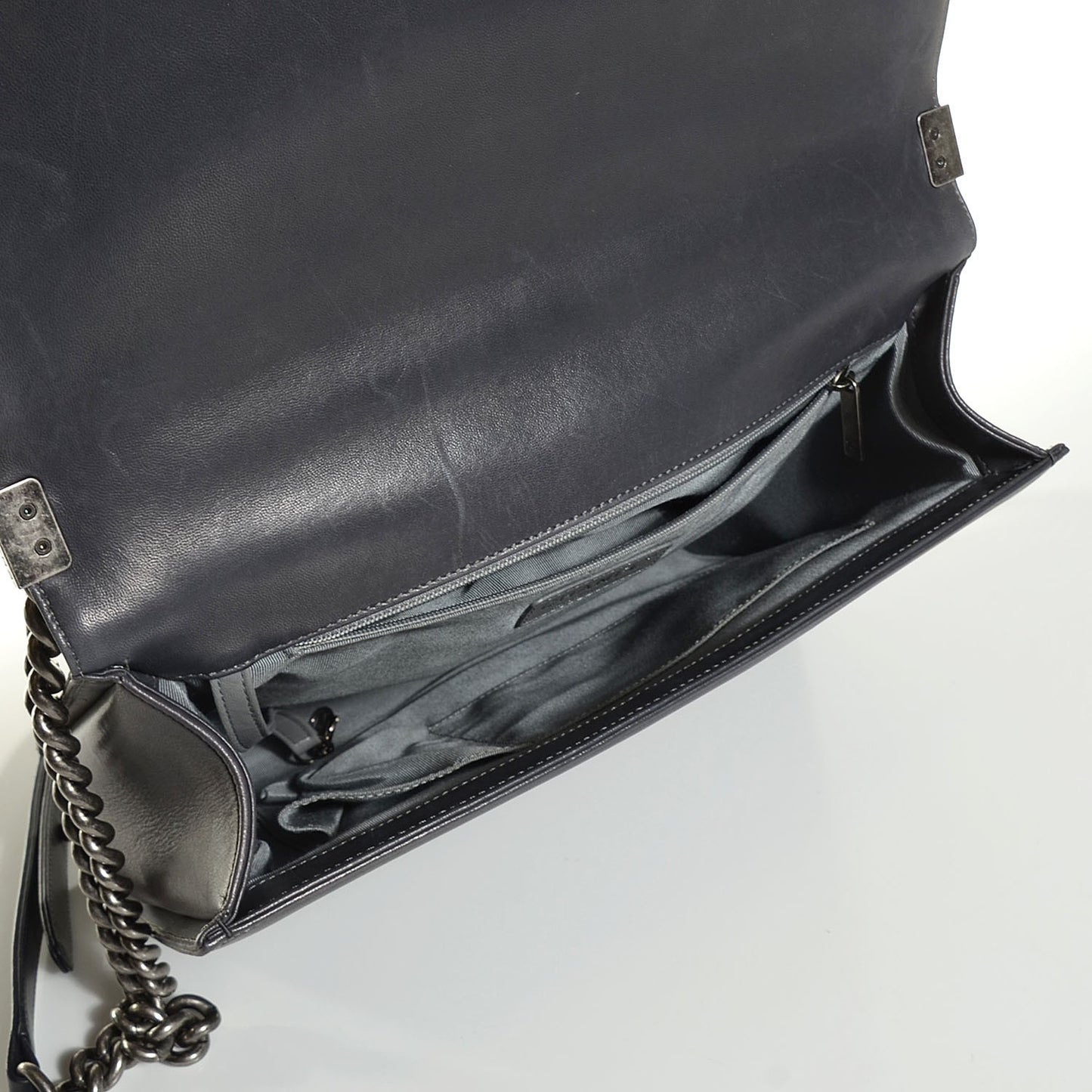 Lambskin Quilted Large Boy Flap Dark Grey