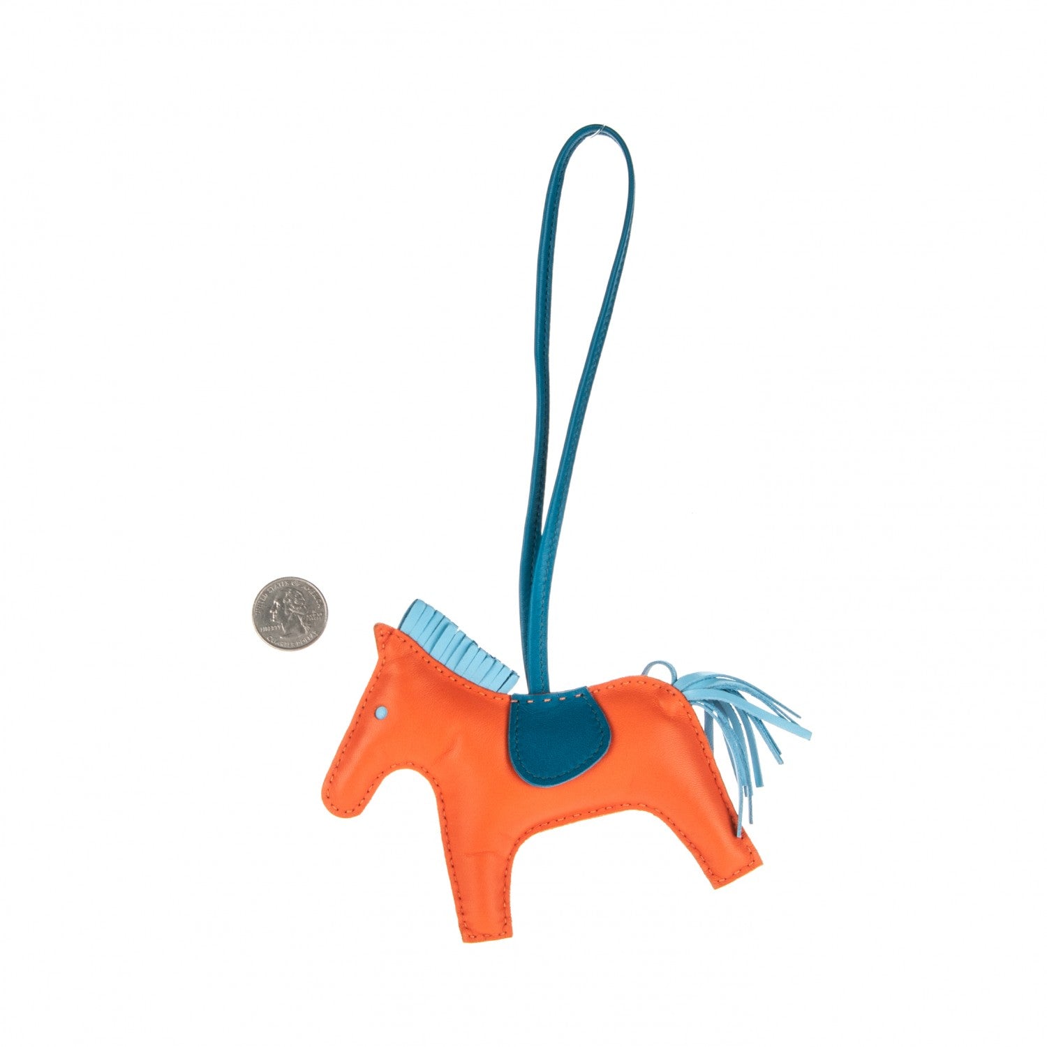Hermes Milo Lambskin Grigri Rodeo Horse Bag Charm MM Feu Celeste Bleu Izmir 2 of 3