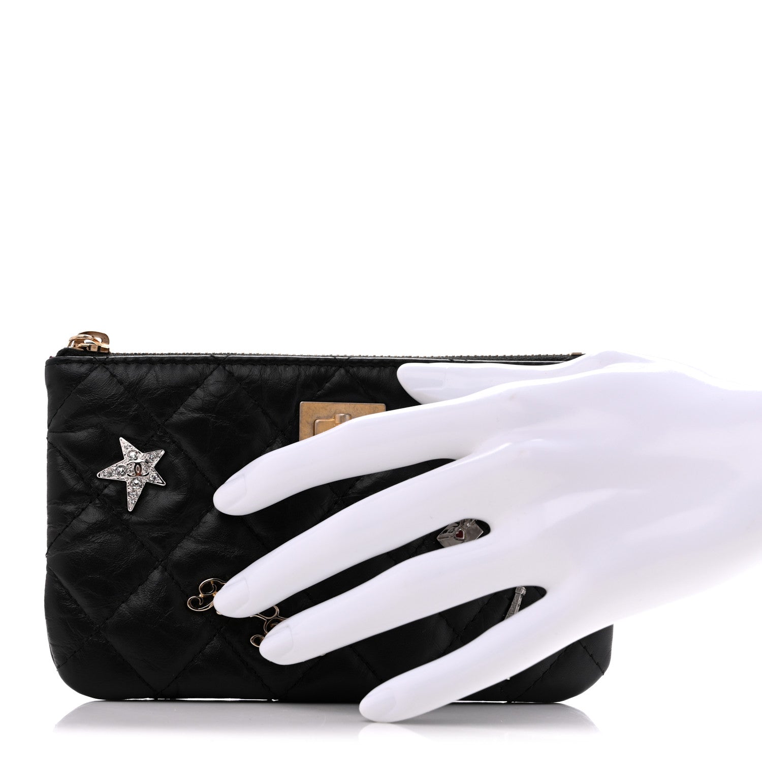 Chanel Aged Calfskin Quilted Small Lucky Charms Cosmetic Case Black 2 of 10