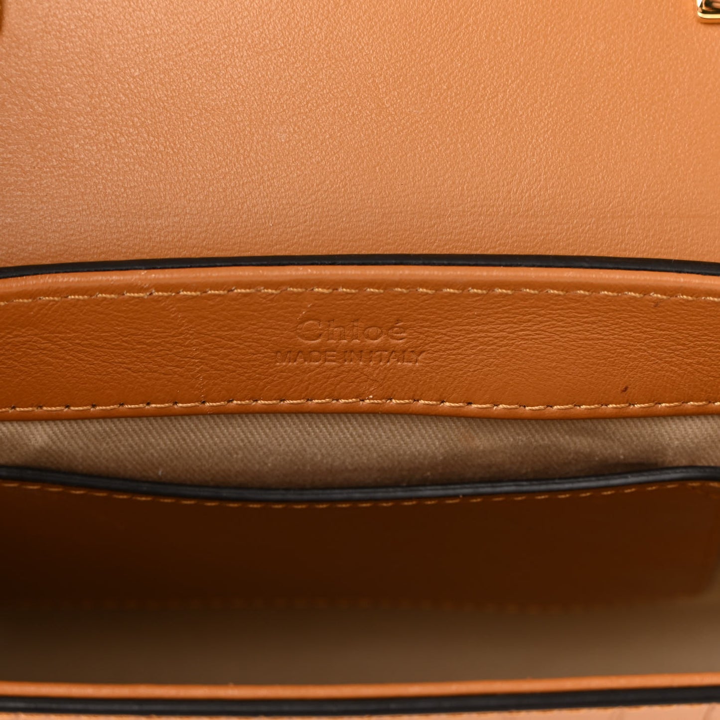 Calfskin Crocodile Embossed Mini C Double Carry Autumnal Brown