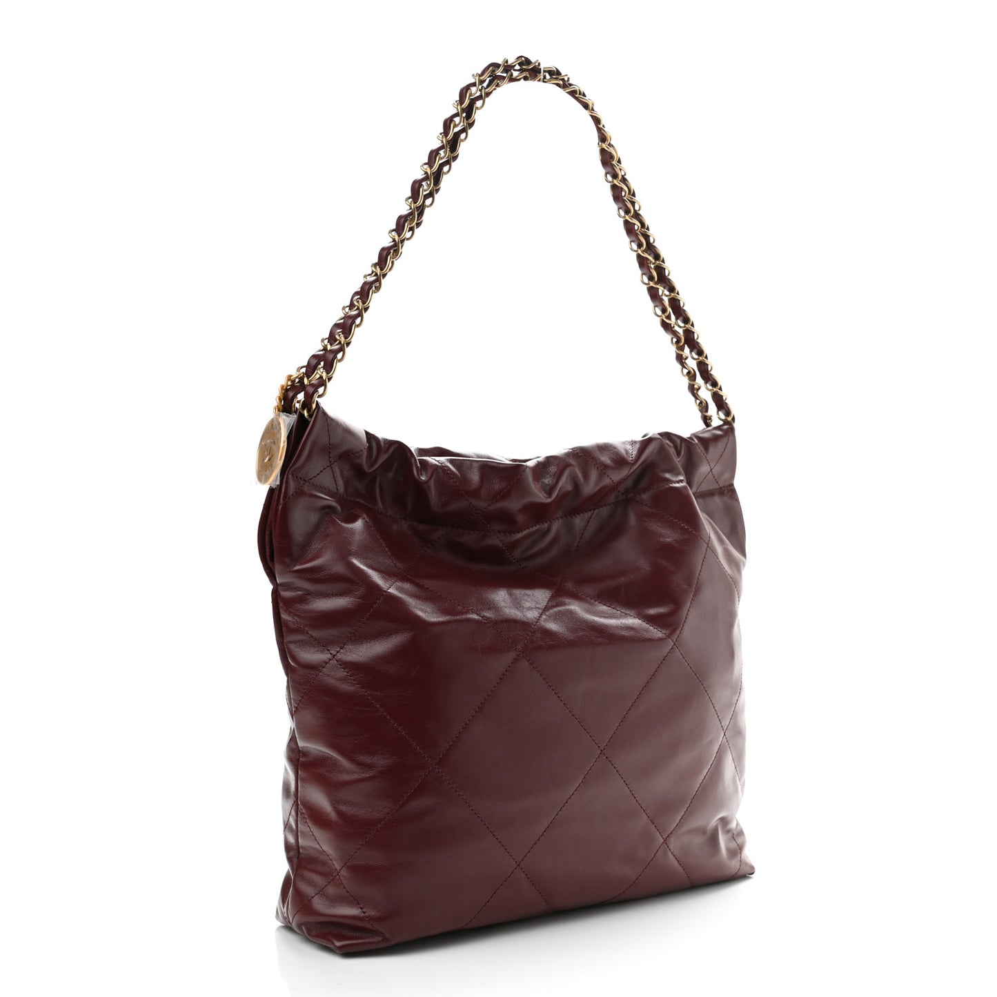 Shiny Calfskin Quilted Small Chanel 22 Burgundy