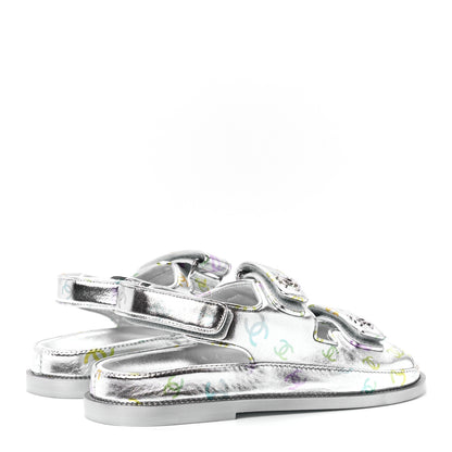 Chanel Laminated Lambskin Printed CC Dad Sandals 38 Silver Multicolor 4 of 8