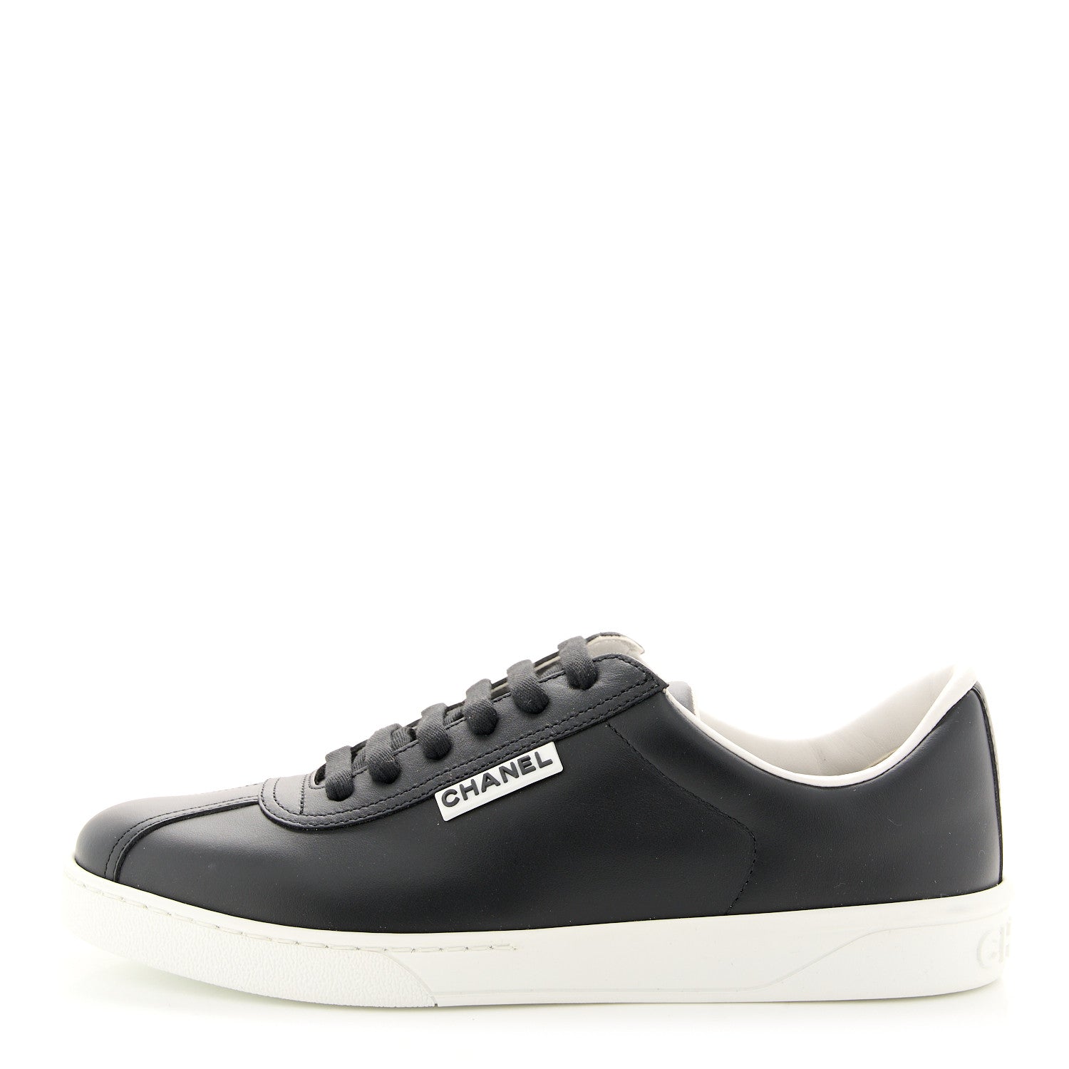 Chanel Calfskin CC Womens Sneakers 37.5 Black 1 of 9