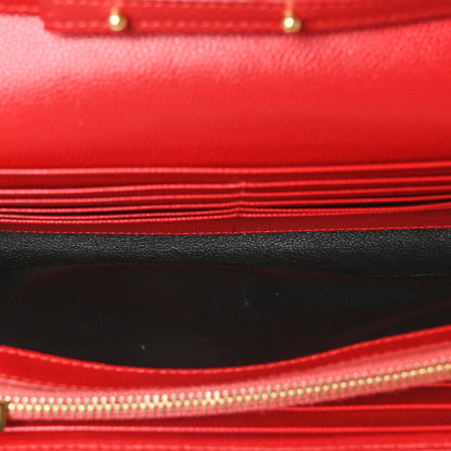 Saint Laurent Grain De Poudre Matelasse Chevron Monogram Chain Wallet Red 5 of 9