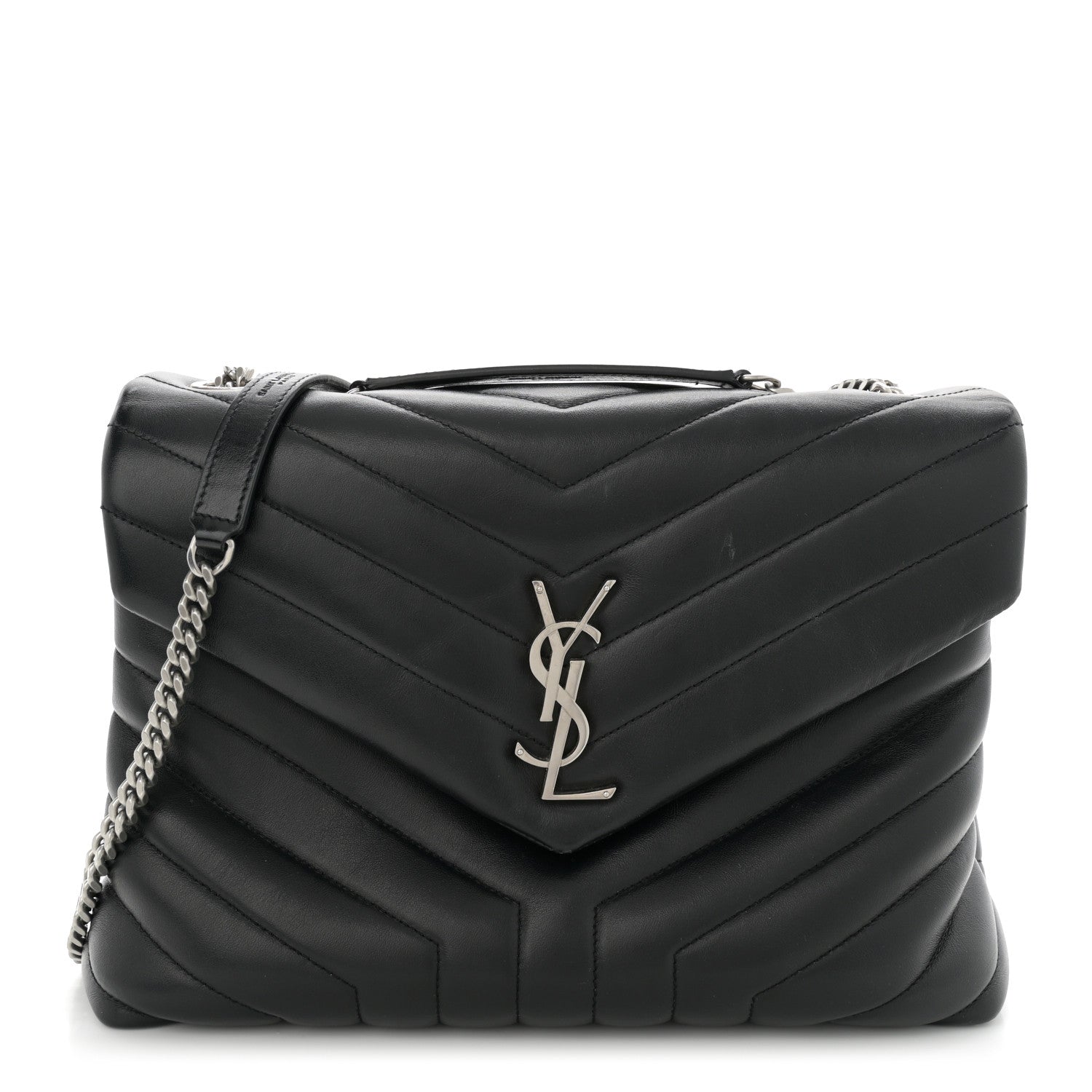 Saint Laurent Calfskin Y Quilted Monogram Medium Loulou Chain Satchel Black 1 of 15