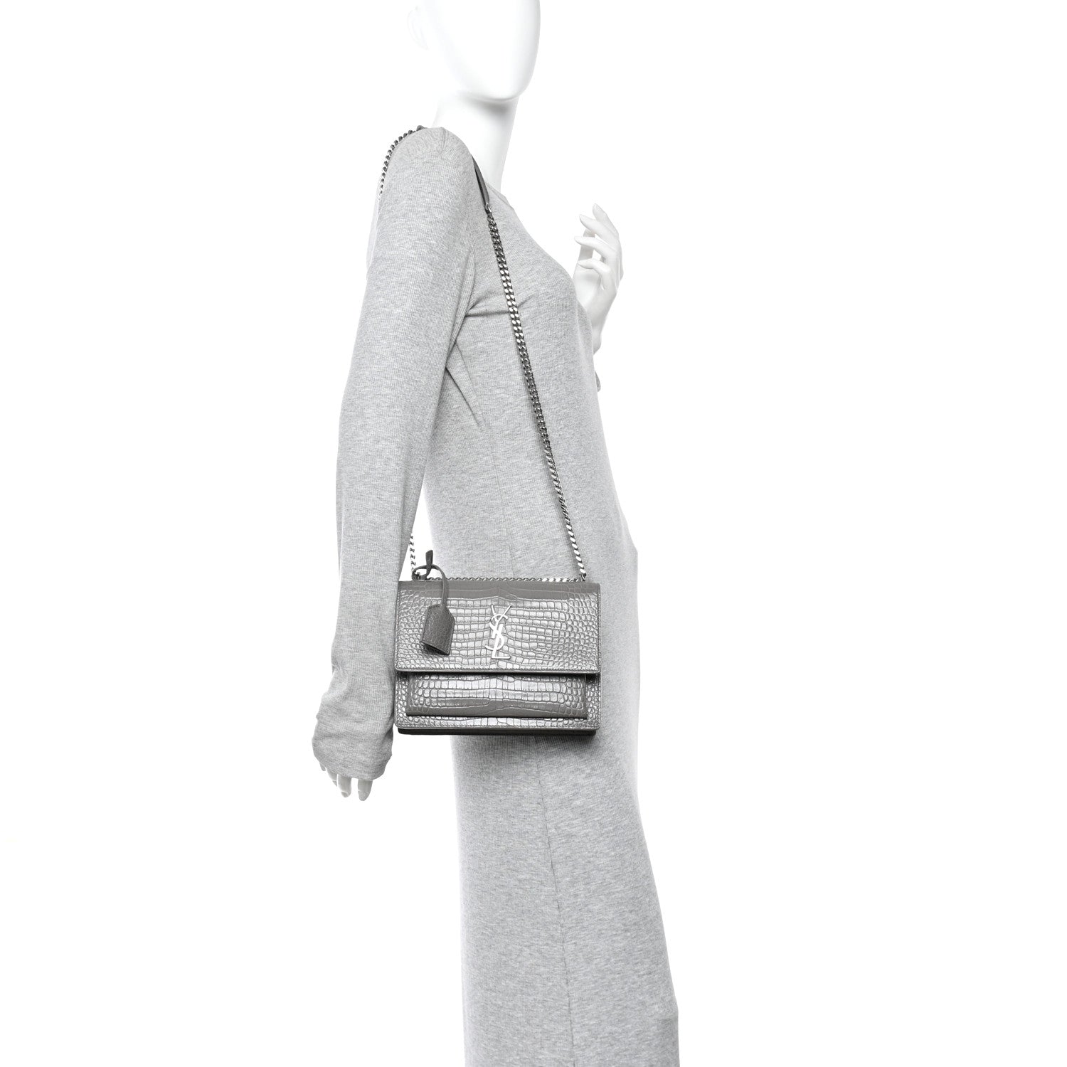 Saint Laurent Calfskin Crocodile Embossed Medium Monogram Sunset Fog 2 of 12