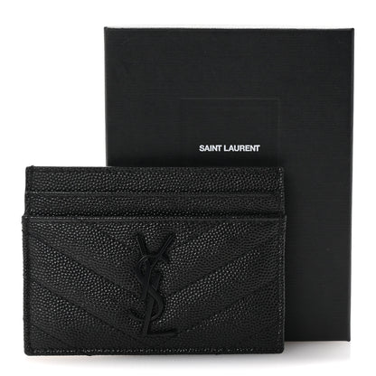 Saint Laurent Grain De Poudre Matelasse Chevron Monochrome Monogram Credit Card Case Black 8 of 8