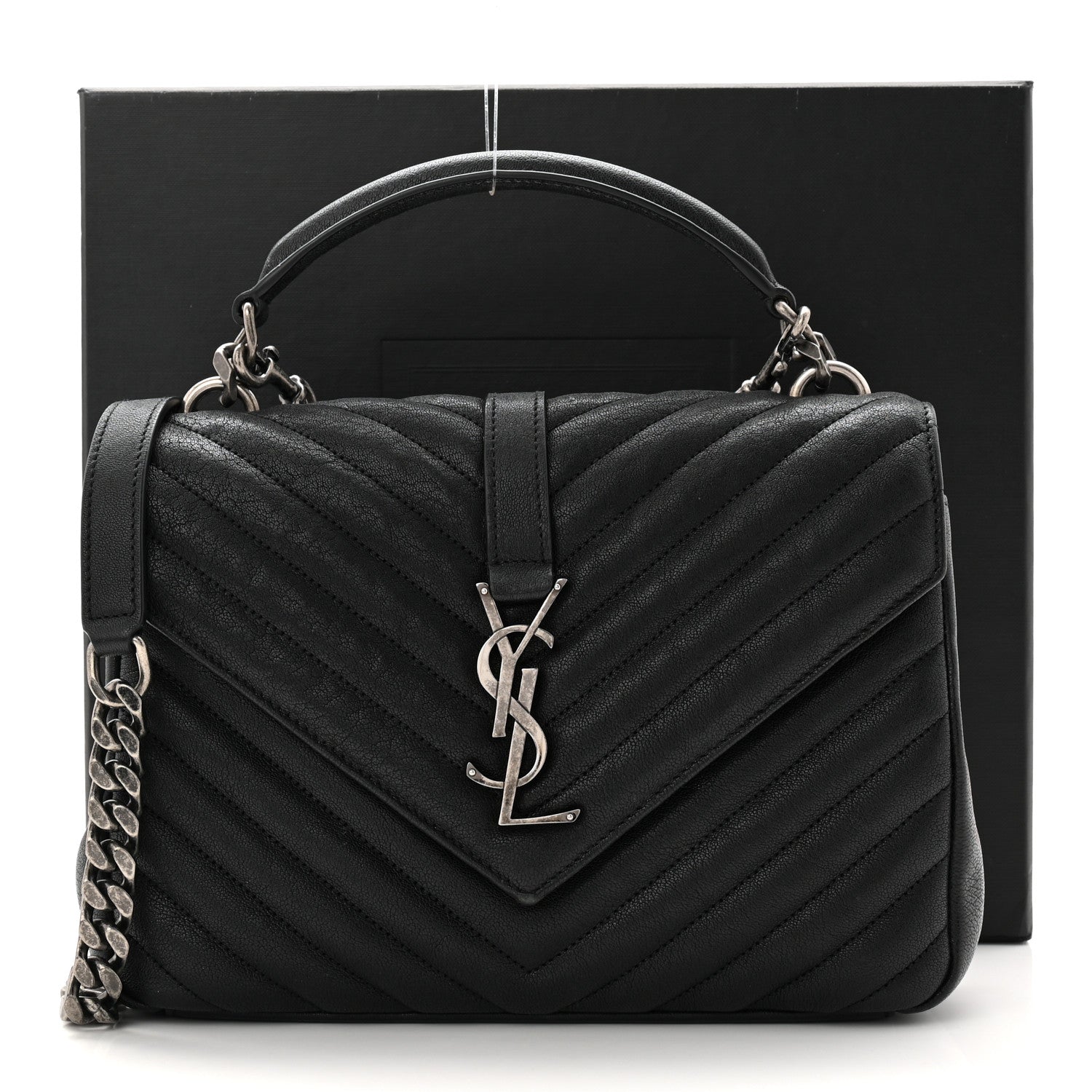 Saint Laurent Sheepskin Matelasse Chevron Monogram Medium College Bag Black 20 of 20