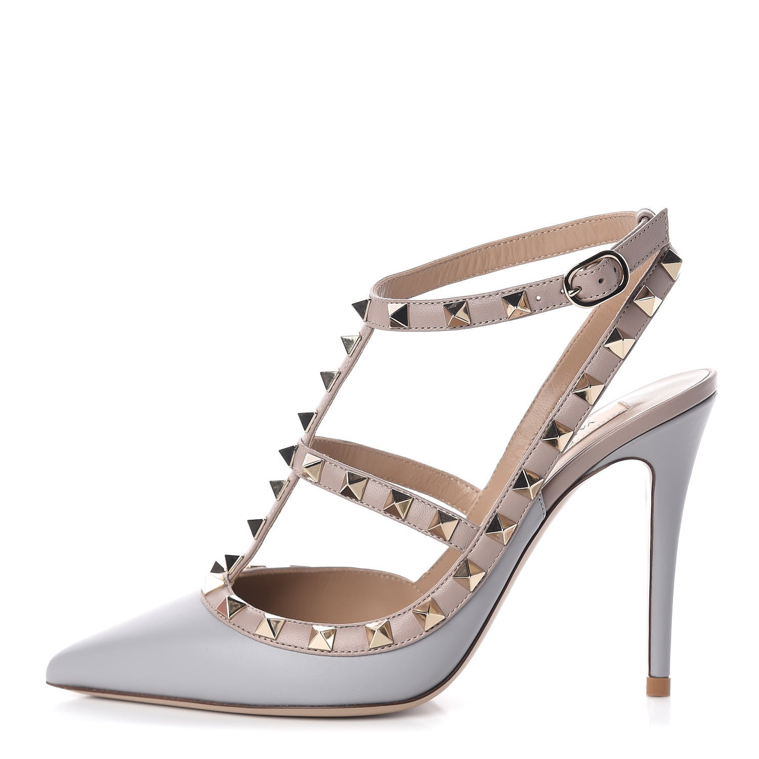 Valentino Garavani Calfskin Nappa Rockstud Ankle Strap 100mm Pumps 36 Pastel Grey Poudre 1 of 10