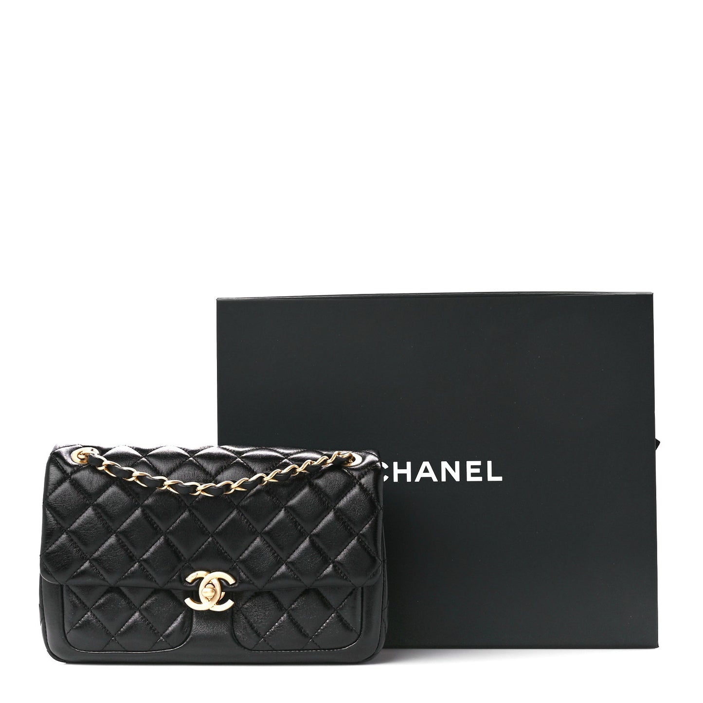 Shiny Lambskin Quilted Small Daily Friend Flap Black