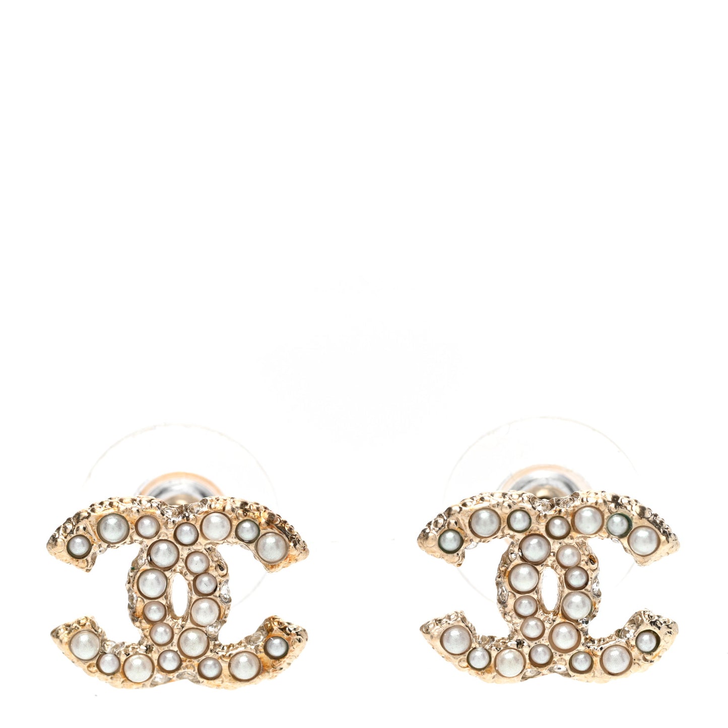 Metal Graduated Pearl Crystal CC Earrings Light Gold
