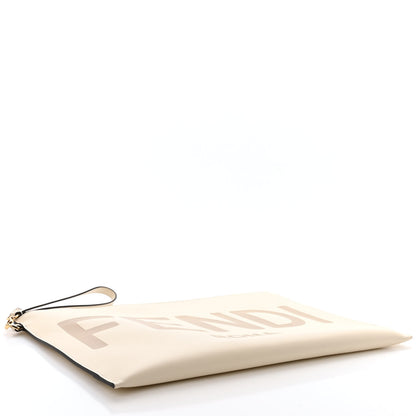 Fendi Vitello King Logo Embossed Large Flat Pouch White Ice 4 of 11
