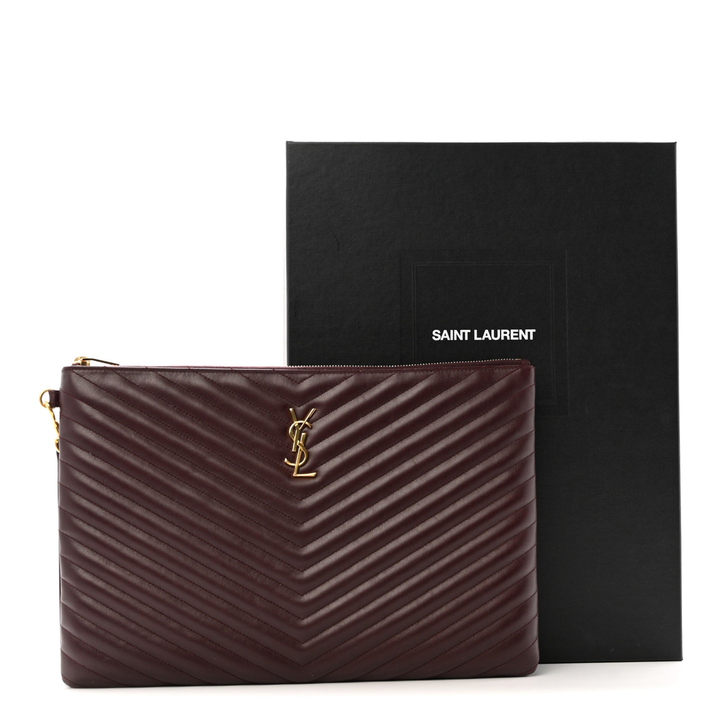 Calfskin Matelasse Chevron Monogram Document Holder Amaranto