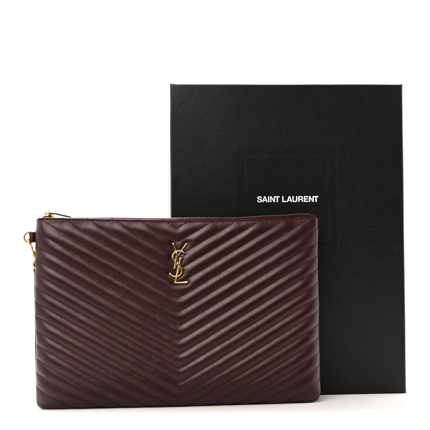Saint Laurent Calfskin Matelasse Chevron Monogram Document Holder Amaranto 9 of 9