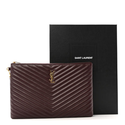 Saint Laurent Calfskin Matelasse Chevron Monogram Document Holder Amaranto 9 of 9