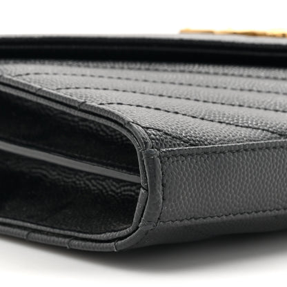 Saint Laurent Grain De Poudre Matelasse Chevron Monogram Chain Wallet Black 11 of 15