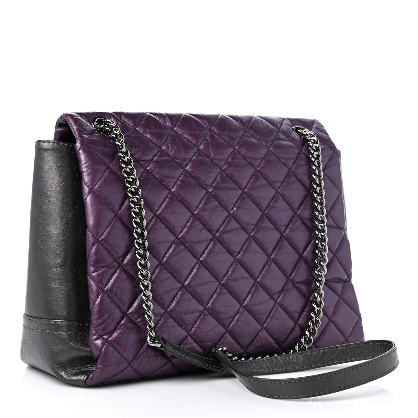 Metallic Calfskin Medium Lady Pearly Flap Dark Purple