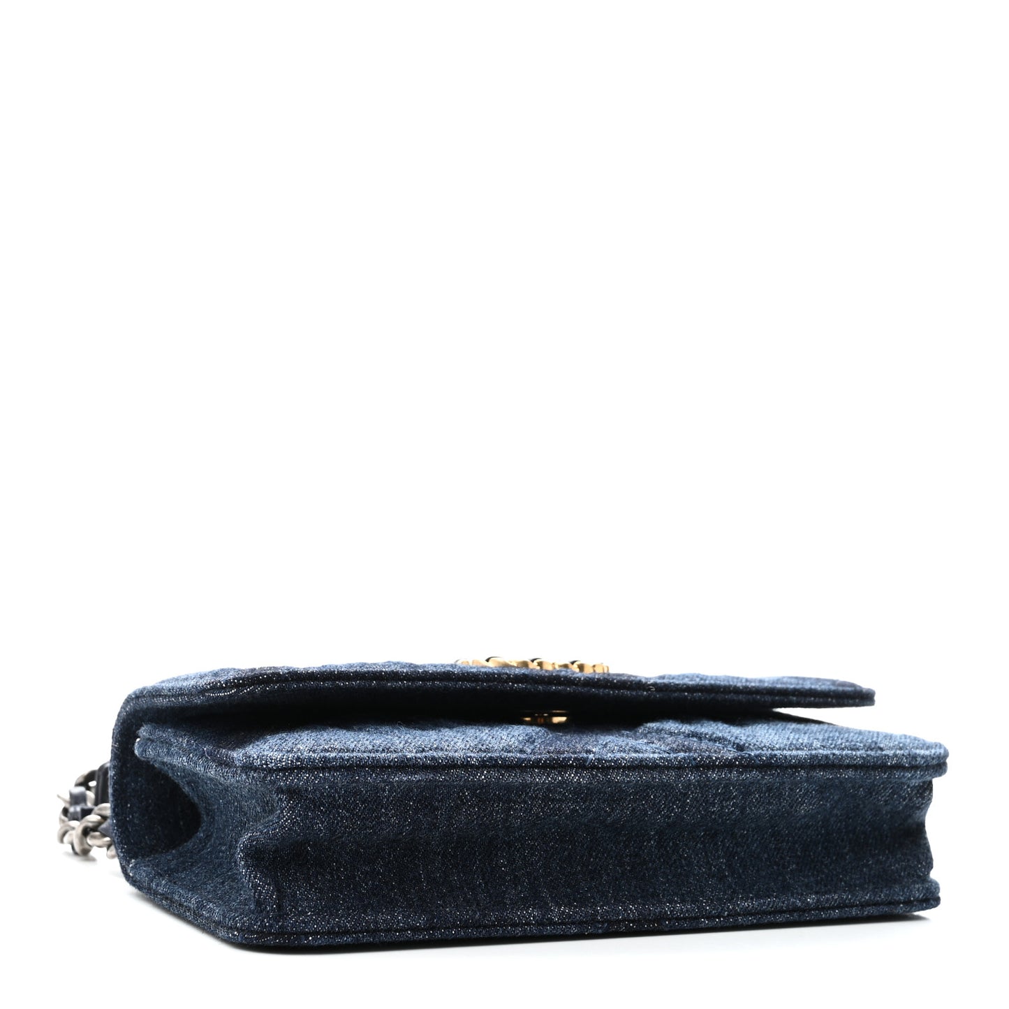 Denim Quilted Chanel 19 Flap Phone Holder With Chain Blue