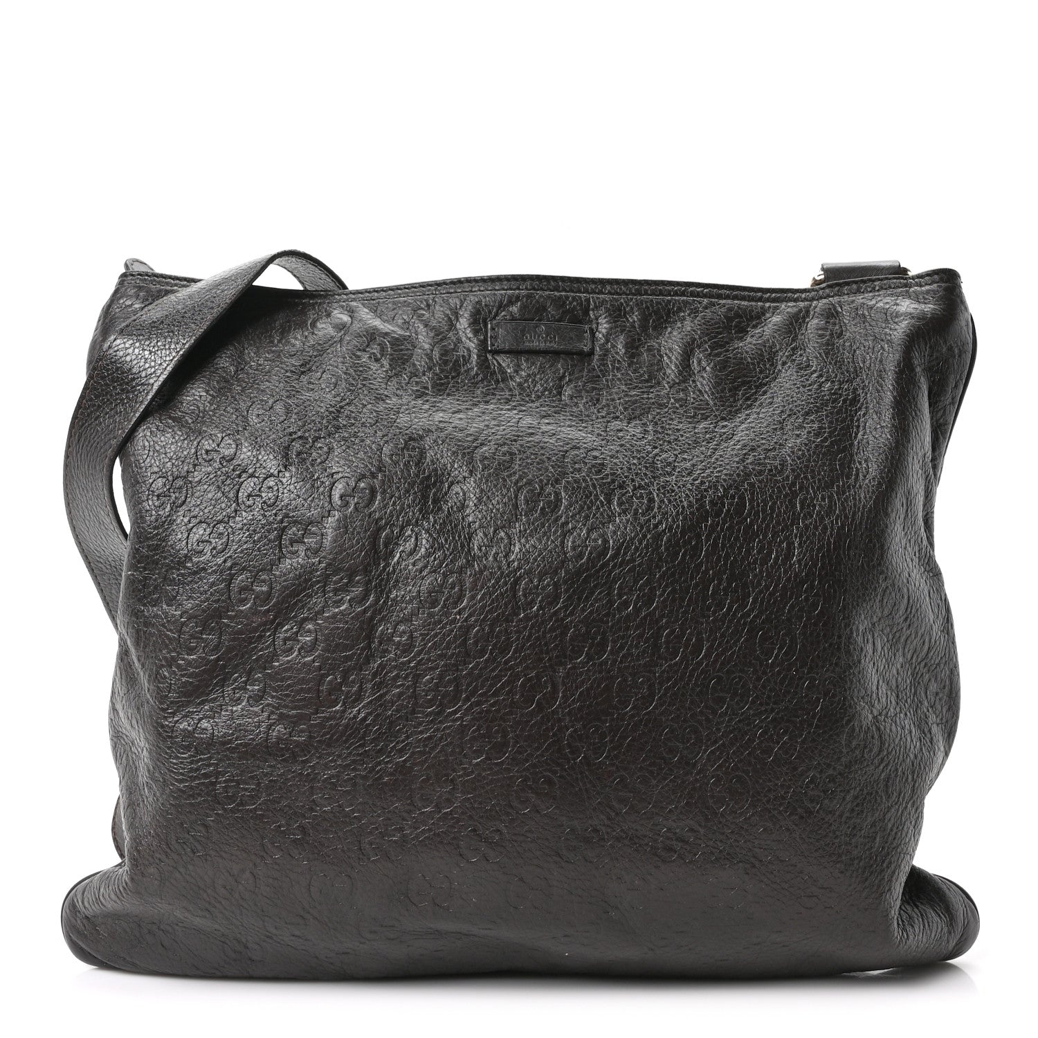 Gucci Guccissima Medium Flat Messenger Bag Dark Brown 1 of 9