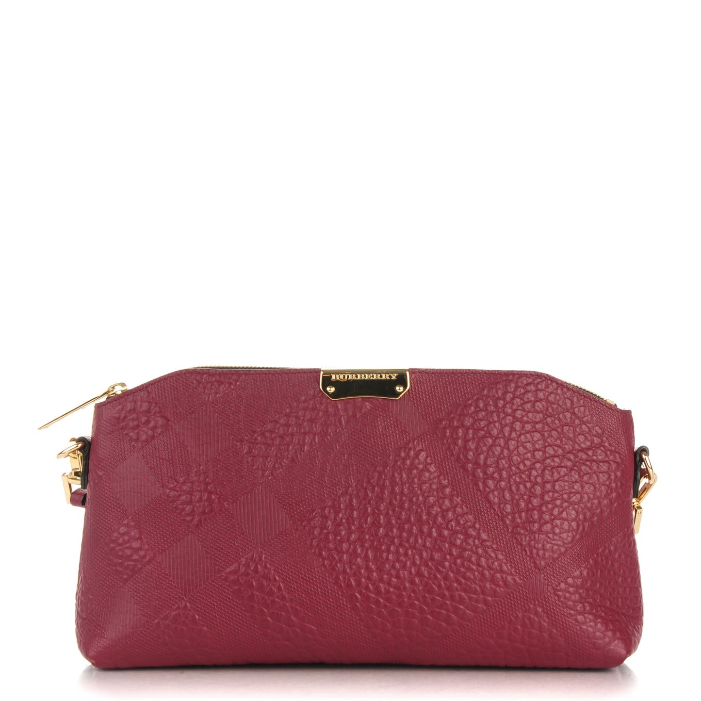 Signature Grain Calfskin Check Embossed Small Chichester Crossbody Clutch Bag Mahogany Red
