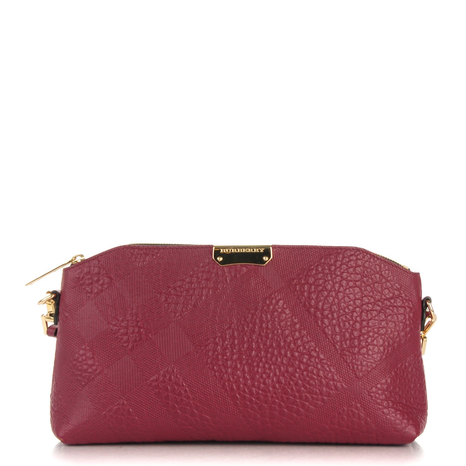 Burberry Signature Grain Calfskin Check Embossed Small Chichester Crossbody Clutch Bag Mahogany Red 1 of 10