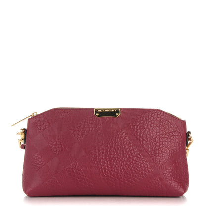 Burberry Signature Grain Calfskin Check Embossed Small Chichester Crossbody Clutch Bag Mahogany Red 1 of 10