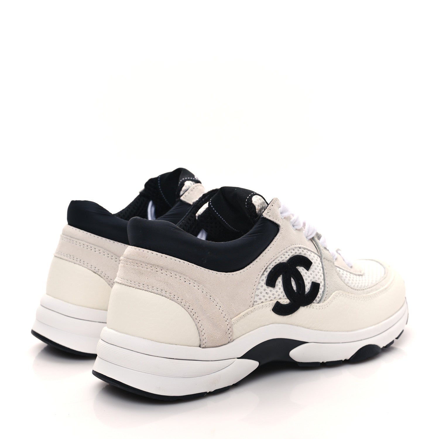 Chanel Mesh Suede Calfskin Grained Calfskin Womens CC Sneakers 37 White Black 4 of 10