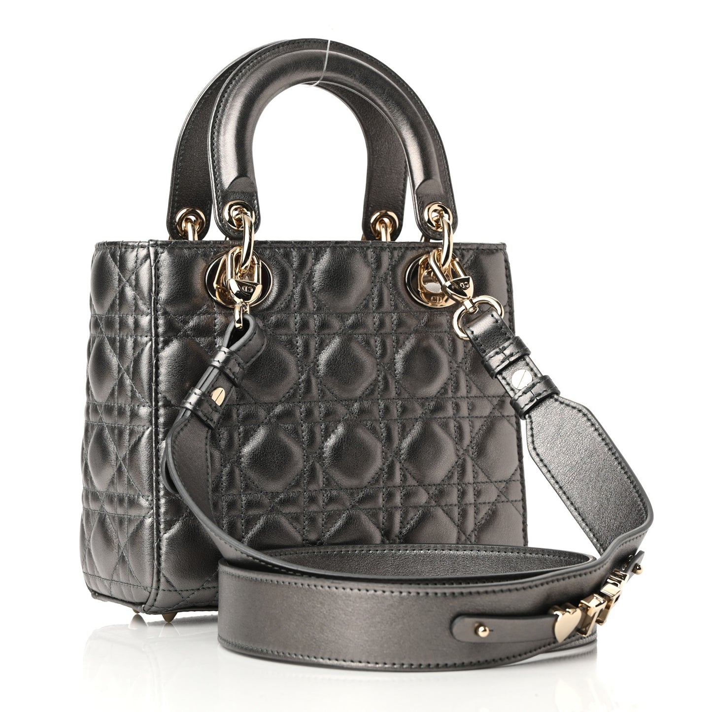 Lambskin Cannage Small My ABCDior Lady Dior Metallic Grey