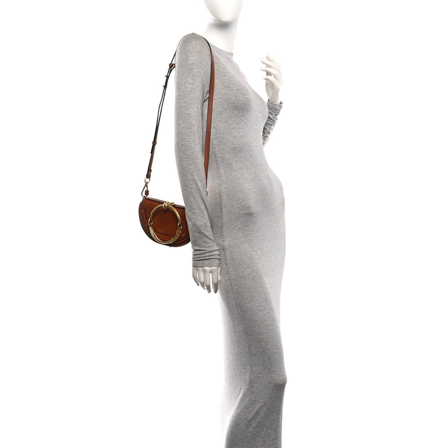 Calfskin Small Nile Bracelet Minaudiere Bag Caramel