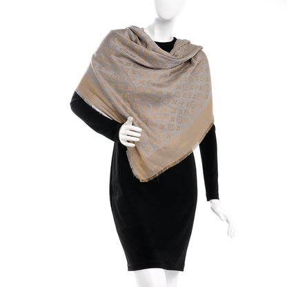 Louis Vuitton Silk Lurex Wool Monogram Shine Shawl Charcoal Greige 2 of 7