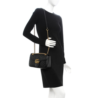 Gucci Calfskin Matelasse Small GG Marmont Shoulder Bag Black 3 of 19